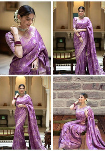 parthfabric woven banarasi art silk jacquard saree purple