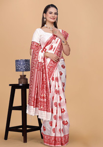 parthfabric woven banarasi art silk jacquard saree white