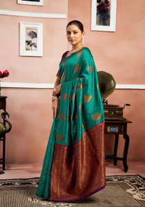 parthfabric woven banarasi art silk jacquard saree green