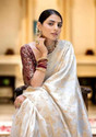 parthfabric Woven Banarasi Art Silk, Jacquard Saree (White)