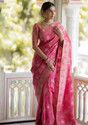 parthfabric Woven Banarasi Art Silk, Jacquard Saree (Pink)