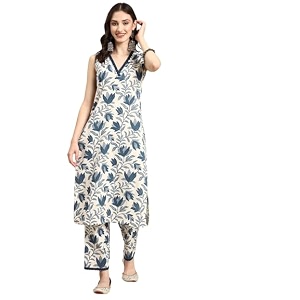 PARTHVI Womens Cotton Printed Straight Kurta and