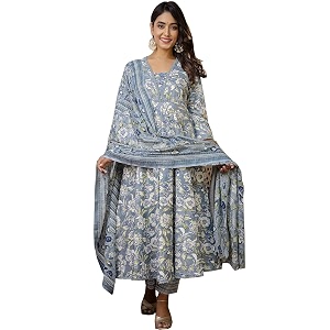PARTHVI Womens Printed Cotton Anarkali Kurta