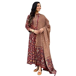 PARTHVIWomens Printed Flared Kurta with Pant and