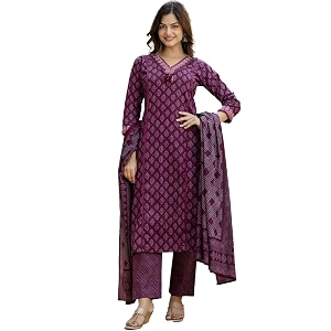 PARTHVIWomens Pure Cotton Printed with Handwork Kurta