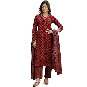 PARTHVIWomens Pure Cotton Printed with Handwork Kurta