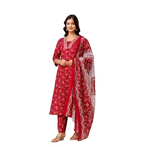PARTHVIWomens Pure Cotton Printed with Handwork Kurta