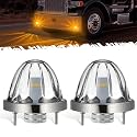 Partsam 2Pcs Glass Watermelon Lights [Patented] Clear Lens Amber LED Side Marker Turn Signal Lights with Bezel Replacement for Kenworth Peterbilt Freightliner Trucks