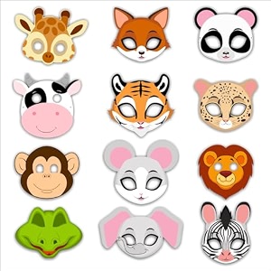 animal eye mask for kids party  jungle theme birthday decoration  jungle safari themed costume masks for boys and girls  animal mask for birthday pack of 12