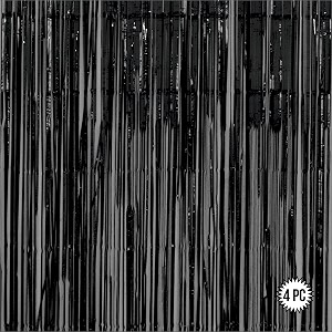 black foil curtains for decoration  fringe curtain for birthday anniversary retirement baby shower pack of 4 size 6x3 feet
