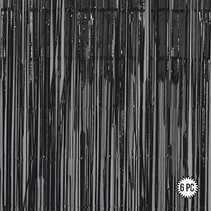 black foil curtains for birthday decoration  birthday foil curtain  foil fringe curtain for birthday anniversary retirement baby shower decoration pack of 6 size 6x3 feet