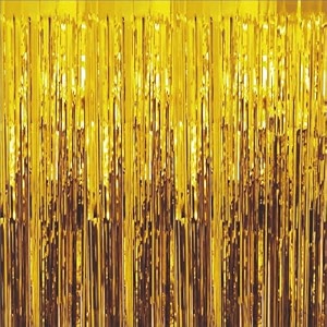 golden foil curtains for birthday decoration  birthday foil curtain  foil fringe curtain for birthday anniversary retirement baby shower decoration pack of 6 size 6x3 feet