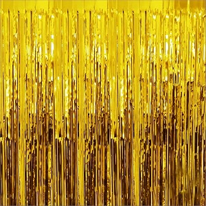 golden foil curtains for birthday decoration  birthday foil curtain  foil fringe curtain for birthday anniversary retirement baby shower decoration pack of 3 size 6x3 feet