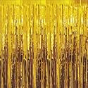 Golden Foil Curtains for Decoration | Fringe Curtain for Birthday, Anniversary, Retirement, Baby Shower (Pack of 2, Size: 6x3 Feet)