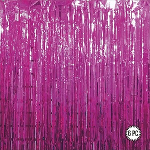 pink foil curtains for decoration  fringe curtain for birthday anniversary retirement baby shower pack of 6 size 6x3 feet