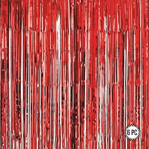 red foil curtains for decoration  fringe curtain for birthday anniversary retirement baby shower pack of 6 size 6x3 feet
