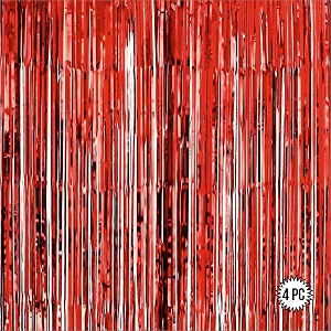 red foil curtains for decoration  fringe curtain for birthday anniversary retirement baby shower pack of 4 size 6x3 feet