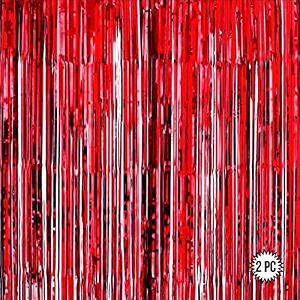 red foil curtains for birthday decoration  birthday foil curtain  foil fringe curtain for birthday anniversary retirement baby shower decoration pack of 2 size 6x3 feet