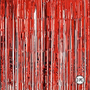 red foil curtains for birthday decoration  birthday foil curtain  foil fringe curtain for birthday anniversary retirement baby shower decoration pack of 3 size 6x3 feet