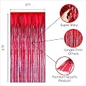 Red Foil Curtains for Decoration | Fringe Curtain for Birthday, Anniversary, Retirement, Baby Shower (Pack of 6, Size: 6x3 Feet)