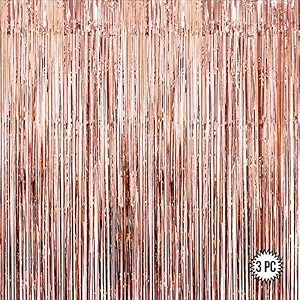 rose gold foil curtains for birthday decoration  birthday foil curtain  foil fringe curtain for birthday anniversary retirement baby shower decoration pack of 3 size 6x3 feet