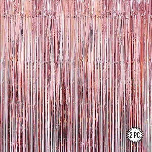 rose gold foil curtains for birthday decoration  birthday foil curtain  foil fringe curtain for birthday anniversary retirement baby shower decoration pack of 2 size 6x3 feet