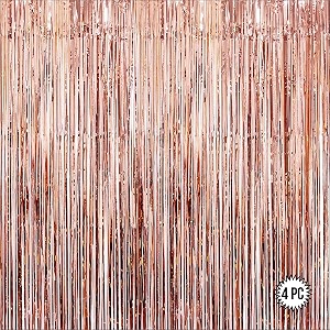 rose gold foil curtains for birthday decoration  birthday foil curtain  foil fringe curtain for birthday anniversary retirement baby shower decoration pack of 4 size 6x3 feet