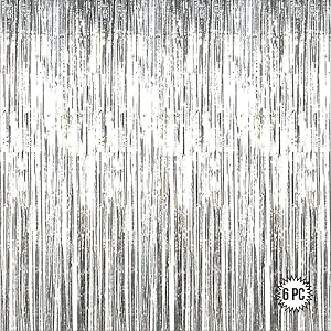 silver foil curtains for birthday decoration  birthday foil curtain  foil fringe curtain for birthday anniversary retirement baby shower decoration pack of 6 size 6x3 feet