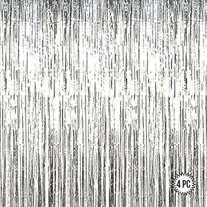 silver foil curtains for birthday decoration  birthday foil curtain  foil fringe curtain for birthday anniversary retirement baby shower decoration pack of 4 size 6x3 feet