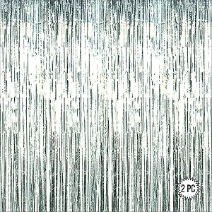 silver foil curtains for birthday decoration  birthday foil curtain  foil fringe curtain for birthday anniversary retirement baby shower decoration pack of 2 size 6x3 feet