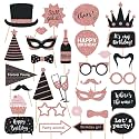 Party Birthday Photo Booth Props, 30Pcs Set of Happy Birthday Selfie Party Supplies with Real Glitter Cute Bday Designs for Women or Girls,Easy to Assemble(Rose Gold)