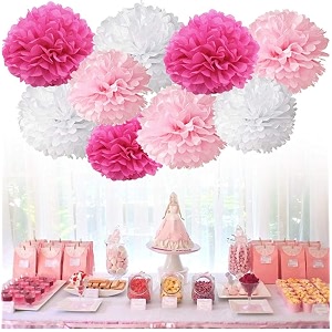 party propz pom pom for birthday decoration - 9 pcs birthday decorations items for girls pom pom decor  paper flower for backdrop decoration