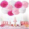 Party Propz Pom Pom for Birthday Decoration - 9 Pcs Birthday Decorations Items for Girls Pom Pom Decor | Paper Flower for Backdrop Decoration
