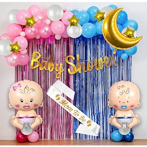 party propz baby shower decorations kit  62 pcs baby shower props decoration items with mom to be sash foil balloons banner amp foil curtains maternity photoshoot accessories