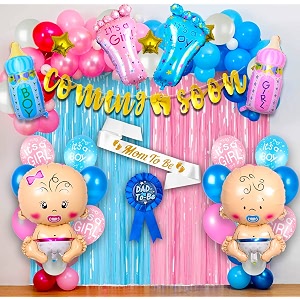 party propz baby shower decoration items - 71 pcs baby shower party decoration  pink balloons decoration  blue balloons decorations  mom to be props  welcome baby decoration  foil baby balloon