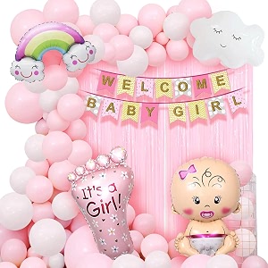 party propz welcome baby girl decoration kit huge 47pcs  new born baby welcome home  welcome baby decoration kit  welcome home decoration  metallic foil balloons for decoration