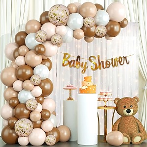 party propz baby shower decoration items - 44pcs baby shower decorations  mom to be decoration items set  babyshower banner cardstock  with pastel balloons white net curtains and light