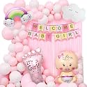Party Propz Welcome Baby Girl Decoration Kit Huge 47pcs | New Born Baby Welcome Home | Welcome Baby Decoration Kit | Welcome Home Decoration | Metallic Foil Balloons For Decoration