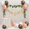 Party Propz Retro Theme Birthday Decoration Kit - 18 Pcs Retro Brown, Peach and White Balloons for Birthday Decoration with Artificial Plant Garland and Happy Birthday Banner, Fairy Light (Latex)