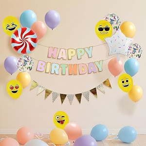 party propz birthday decoration items for kids - 32 pcs candy foil balloons for birthday decoration  pastel balloon decoration for birthday  happy birthday banner cardstock latexmulticolor