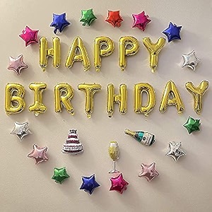 party propz happy birthday decoration kit -20pcs golden hbd foil balloon with foil ballons birthday decorations items for bday lights combo pack set husbandwife first 2nd30th40th theme
