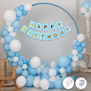 party propz birthday decoration kit for boys  53 pcs blue and white balloons for decoration pastel balloons for decoration happy birthday decoration kit with banner cardstock