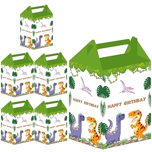 party propz dinosaur theme party favours set - 6 pcs return gift box with slap bands  dinosaur theme birthday supplies  return gift carry box wrist band for kids bday  6 guests box 12pc slapbands