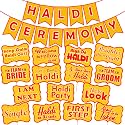 Party Propz Haldi Decoration Items for Marriage - 16 Pcs Haldi Banner for Decoration and Haldi Props for Bride and Family, Haldi Props for Groom and Family (Cardstock)