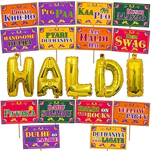 party propz haldi ceremony decoration set - 15pcs props foil balloons for mehndi and wedding - marriage decor items
