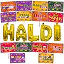 Party Propz Haldi Ceremony Decoration Set - 15Pcs Props, Foil Balloons for Mehndi and Wedding - Marriage Decor Items