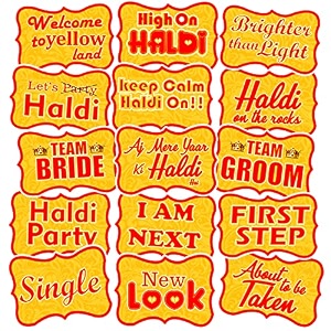 party propz haldi props for decoration - 15 pcs haldi decoration items for marriage haldi props for bride and family and groom family wedding props for haldi ceremony cardstock