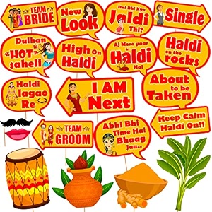 party propz haldi props for decoration - 20 pcs haldi decoration items for marriage  haldi props for bride and family  haldi prop for groom and family  wedding props for haldi ceremony cardstock