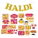 Party Propz Haldi Props and Haldi Banner for Decoration - 26Pc Haldi Decoration Items for Home, Haldi Props for Bride and Family and for Groom and Family, Wedding Photobooth, Haldi Decor(Cardstock)