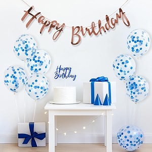 party propz happy birthday decoration kit with blue balloons - 9 pcs blue confetti balloons happy birthday banner  balloon decoration kit for boys amp husband cardstocklatex